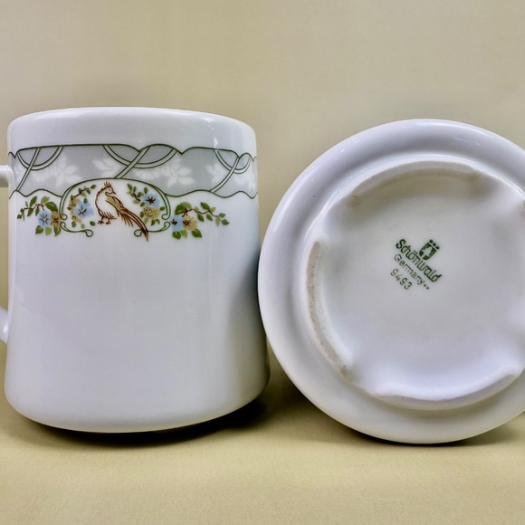 Vintage Schönwald Germany Mugs – Set of 2 | Bird & Vine Pattern | Fine Porcelain - Picture 4 of 10